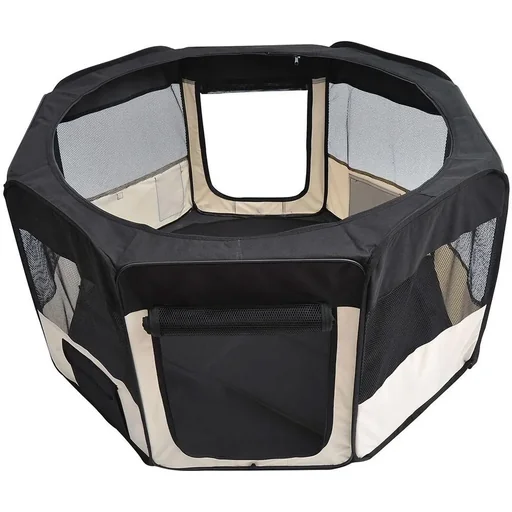 "Foldable puppy run black/creamy-white image"