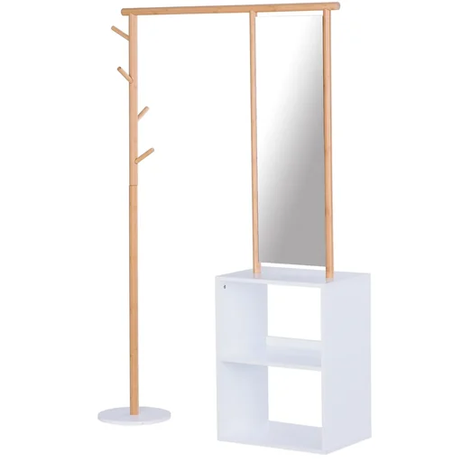 "Coat rack with make-up mirror and shelf image"