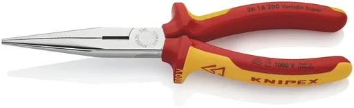 "Snipe nose pliers with cutting edge (stork beak pliers) insulated with multi-component grips, VDE-tested, chrome-plated, 200 mm image"