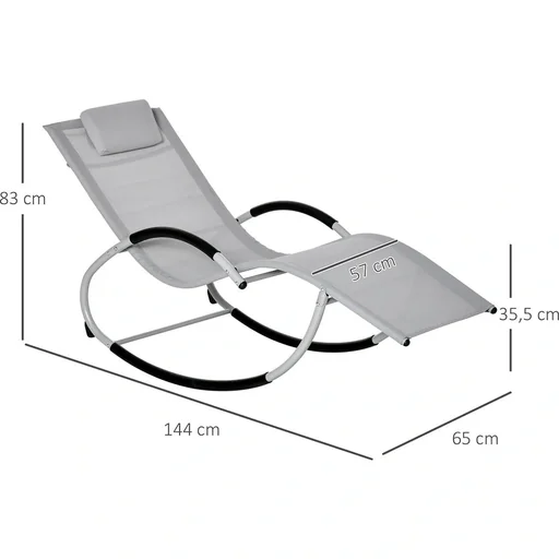 "Garden rocking chair with headrest, rocking chair, metal mesh, light grey, 65 x 144 x 83 cm image"