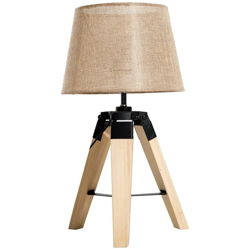 "Table lamp tripod table lamp E27 linen look pine beige image"