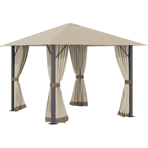 "Garden Pavilion Gazebo 3 x 3 m with ventilation slots and 4 x side panels Weatherproof Aluminium Polyester khaki image"