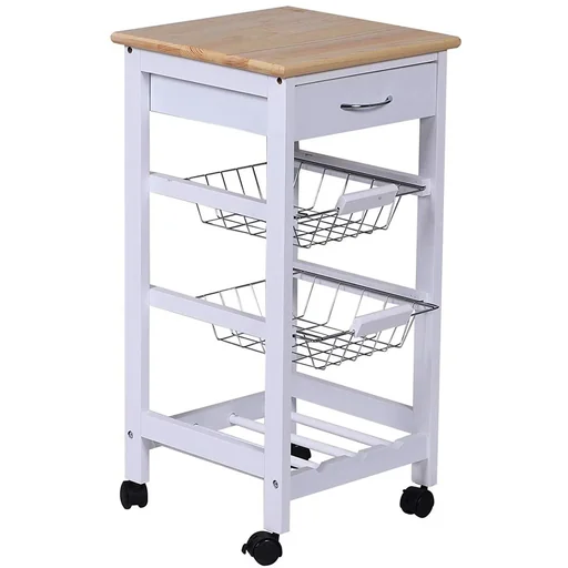 "Kitchen trolley with metal baskets white image"