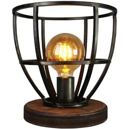 "Table lamp Matrix nationwide metal with wood 60W Ø 25 cm image"