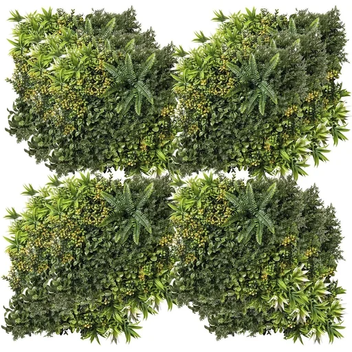 "12 pieces artificial plant wall hedge 50x50 cm UV protection privacy screen multi-leaf design hedge plant for garden ou image"