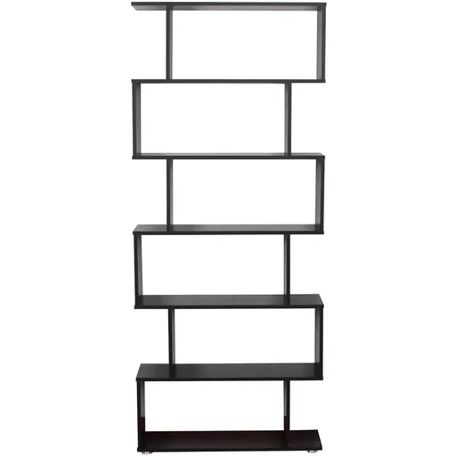 "Bookshelf Black Wall Shelf Room Divider S-Shape 6 Compartments MFC image"