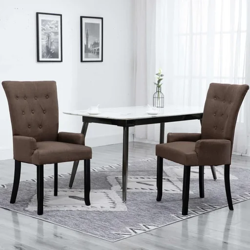 "Dining chair with armrests fabric brown image"
