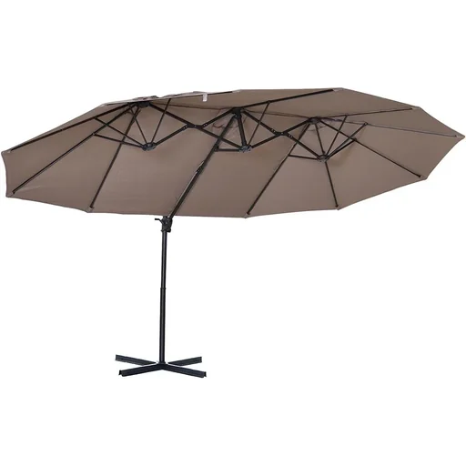 "Parasol with crank, double umbrella, adjustable garden umbrella, sun protection, metal, brown, 440 x 270 x 250 cm image"