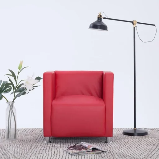 "Cube armchair, red faux leather image"