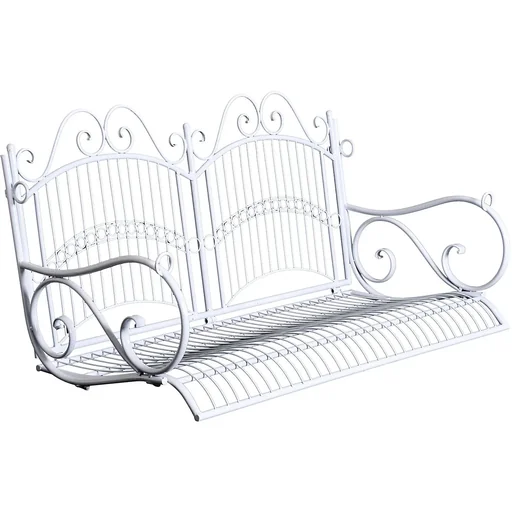 "Hanging bench garden swing with chains metal white image"