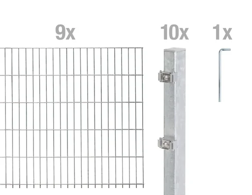 "Double rod mesh fence complete set, hot-dip galvanized, height 140 cm, length 18 m image"