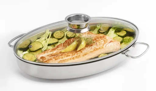 "Oval stainless steel roaster 3-in-1 - 8.5L roaster + 4L lid + aroma valve lid image"