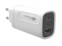USB fast charging adapter with 1 x USB-A and 2 x USB-C ports including world travel adapter and USB-C charging cable, max. 65 watts