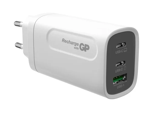 "USB fast charging adapter with 1 x USB-A and 2 x USB-C ports including world travel adapter and USB-C charging cable, max. 65 watts image"