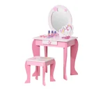 2-set children's dressing table with stool, vanity table with drawer, mirror for 3-8 years, MDF acrylic, pink and white