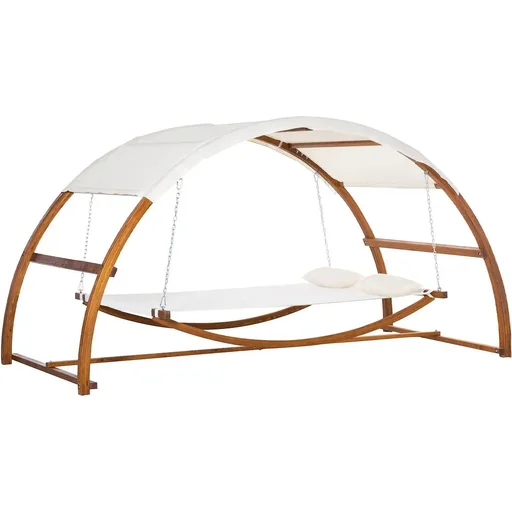 "Hammock with stand - pinewood - white/teak - 322 x 160 x 173 cm image"