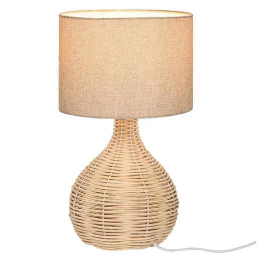 "Table lamp E27 socket rattan linen steel beige image"