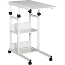 Side table coffee table with wheels, bedside table for dining room living room, height adjustable, 2 lower shelves, E1 chipboard