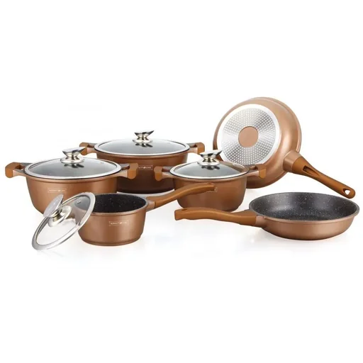"NL 10-piece pan set with marble coating - with glass lids - cooking pan - frying pan - copper image"