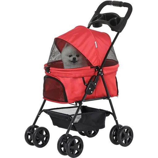 "Dog buggy with folding function Dog buggy for dogs and cats Pet buggy Cat buggy Oxford Red 67 x 45 x 96 cm image"