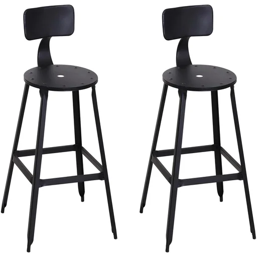 "Set of 2 bar stools, bistro chairs, kitchen stools with anti-slip pads and backrest, black, 46 x 44 x 103 cm image"