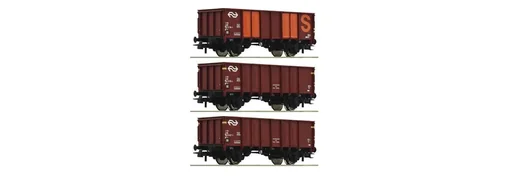 "Set of 3 open freight cars, type GTOW, of the Dutch State Railways image"