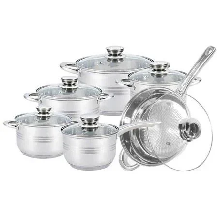 "Pots and pans - 12 pieces - Stainless steel - Silver image"