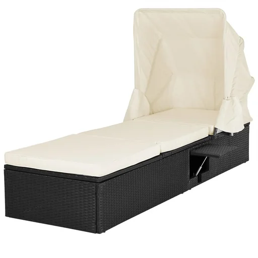 "Lounger with sliding roof polyrattan black/cream white 195 x 60 x 39/145cm image"