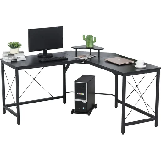 "L-shaped corner desk, black image"