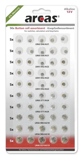 "Alkaline button cell assortment 50 pieces image"