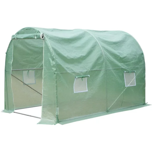 "Plastic greenhouse with green window image"