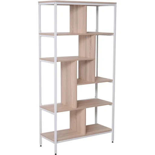 "Bookshelf wooden shelf standing shelf office shelf storage shelf decorative shelf 9 x cubes natural+white 80x35x160cm image"