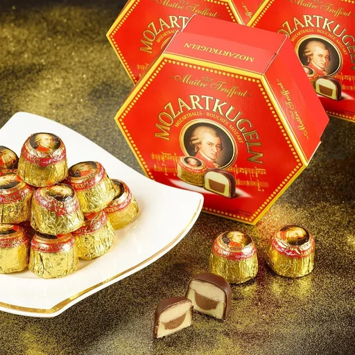 "Maitre Truffout Original Austrian Mozart Cakes / Mozart Bonbons - Chocolate Bonbons - 45 Pieces - 3 x 300g image"