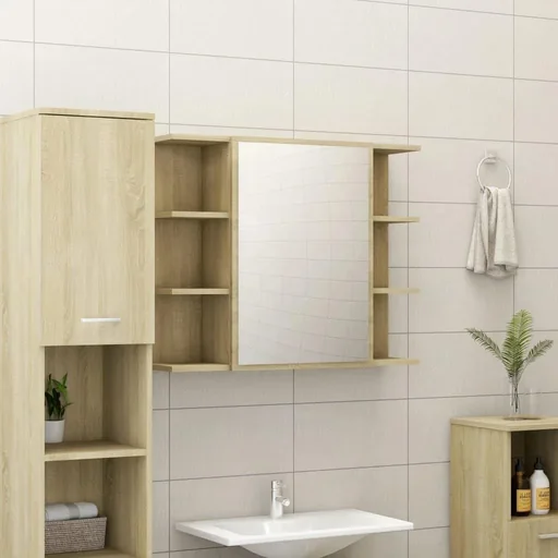"Bathroom mirror cabinet 80x20.5x64 cm chipboard Sonoma oak image"