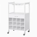 Kitchen trolley with wheels and wine rack white