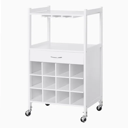 "Kitchen trolley with wheels and wine rack white image"