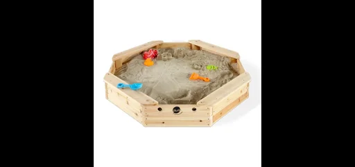 "Sandpit Treasure Island made of wood, outdoor sandpit for children made of wood, bench, natural image"