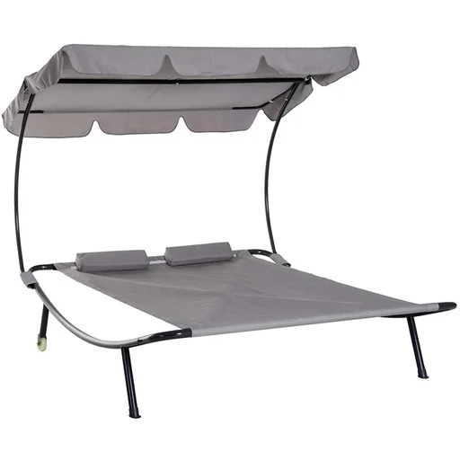 "Double sun lounger with rollable roof, steel grey image"
