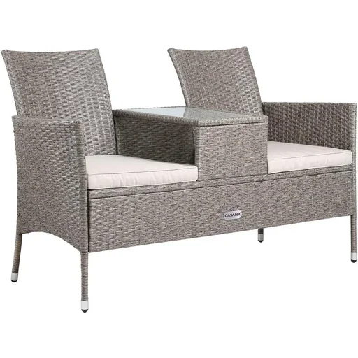 "Garden bench / Love Bench with box / Table with seat cushion 143x64x87cm - Grey image"
