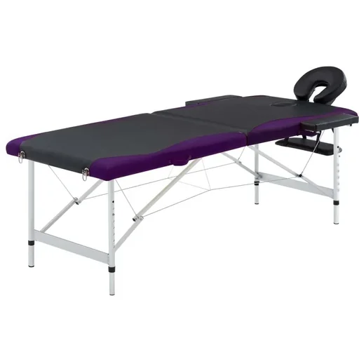 "Folding massage table 2 zones aluminum black and purple image"