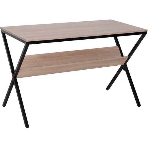 "Desk computer table laptop table office table 1 x shelf wood + metal natural + black 120 x 60 x 76 cm image"