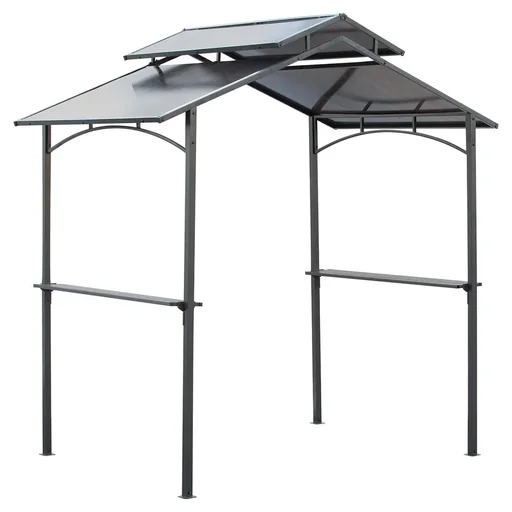"Barbecue pavilion with flame-retardant roof BBQ pavilion with 2 shelves 2.5 x 1.5m steel PC black+brown image"
