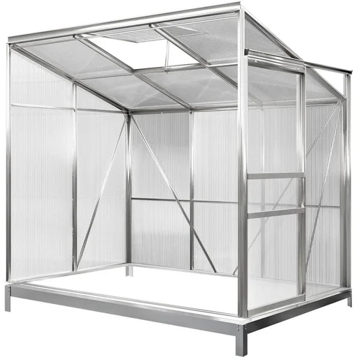 "Greenhouse with foundation / aluminum greenhouse / wall greenhouse - with rain gutter - sliding doors 192 x 127 x 202cm image"