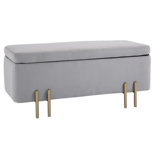 "Bench, upholstered bench with storage space, chest bench, fabric, metal, foam, light grey, 100 x 40 x 42 cm image"