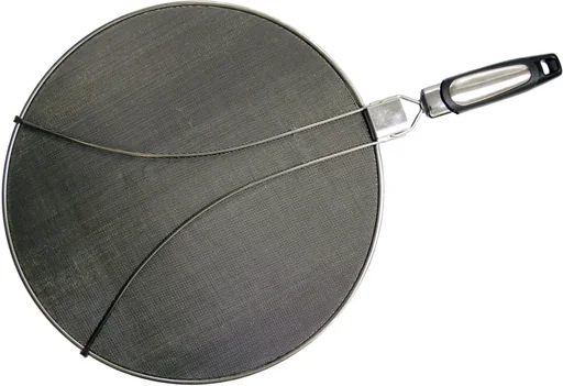 "Splash guard with activated carbon filter against grease splashes and odors, folding handle image"