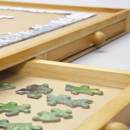 "Puzzle table with 4 drawers image"