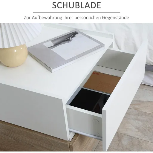 "Bedside table with drawer, stackable bedside table, drawer cabinet, bedroom bedside table, chipboard white + natural 50 x 4 image"