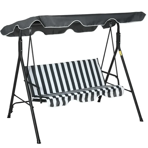 "Hollywood swing garden swing swing bench 3-seater with roof steel grey+white 172 x 110 x 153 cm image"