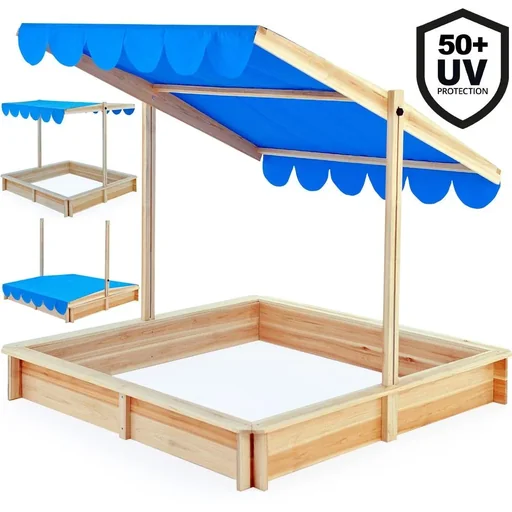 "Sandpit with height-adjustable and tiltable roof 140 x 140cm image"