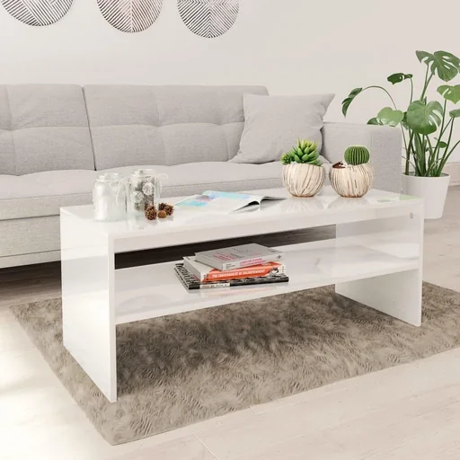 "Coffee table 100x40x40 cm high-gloss white chipboard image"